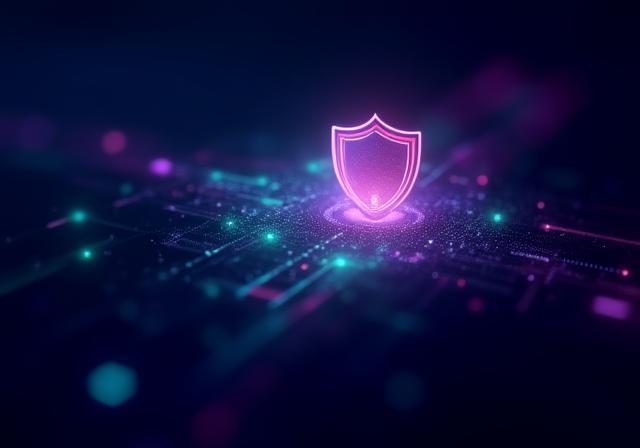 Abstract futuristic graphic representing OspitaTech's interconnected and secure technology platform